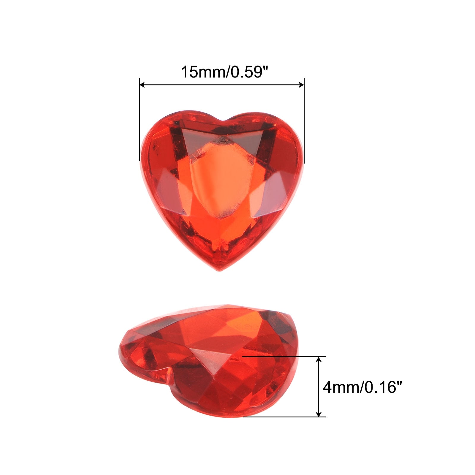 15mm Flat Back Heart Acrylic Gems Plastic Rhinestones
