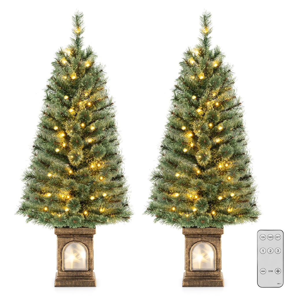 Gymax 2 PCS 4 FT Pre-Lit Potted Christmas Tree Artificial Entrance
