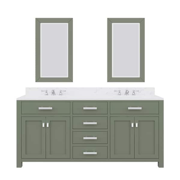 slide 2 of 14, Madison Carrara White Marble Countertop Vanity with Mirror and Faucet 72"