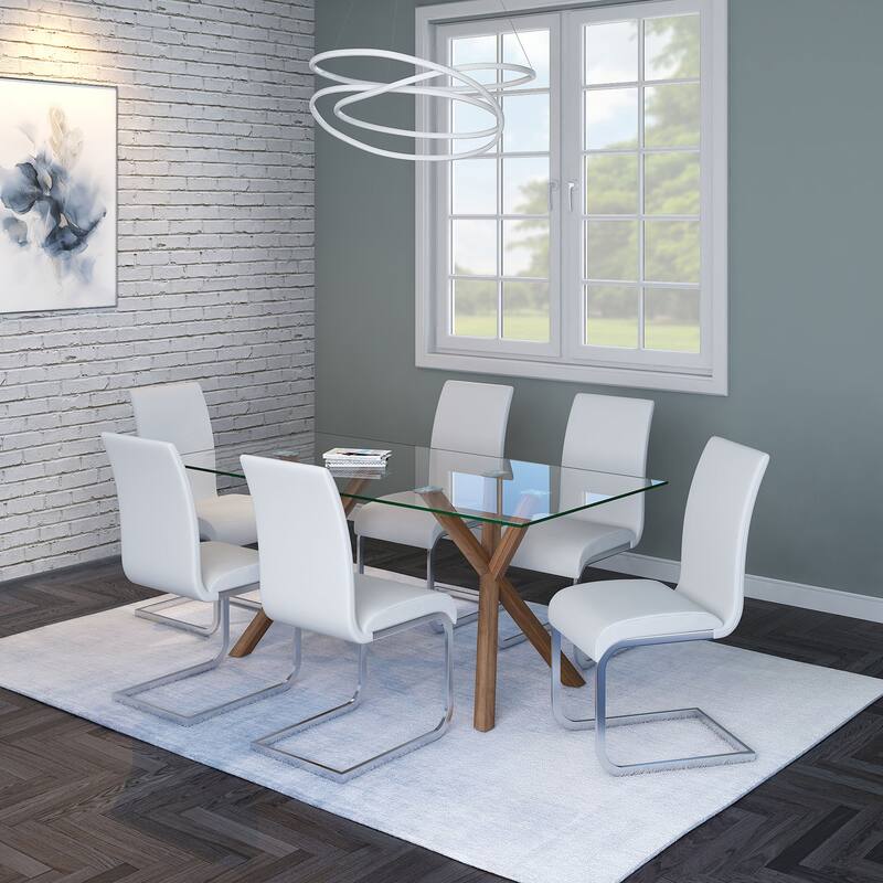 Contemporary Faux Leather and Metal Dining Chair, Set of 4 - Black and Chrome