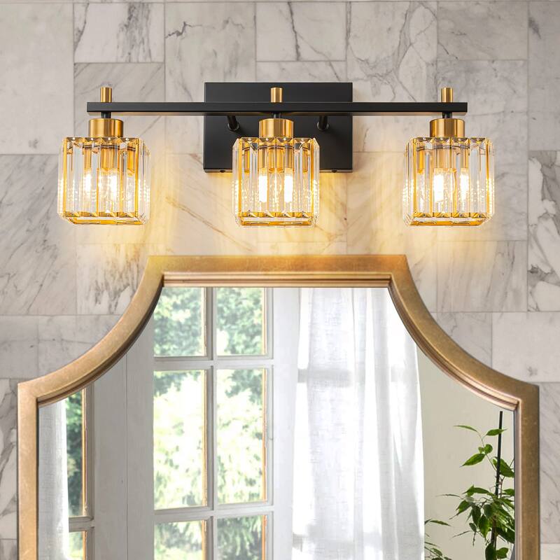 Modern Dimmable Glam Crystal Black Gold Bathroom Vanity Lights - 3-Lights - Black & Gold
