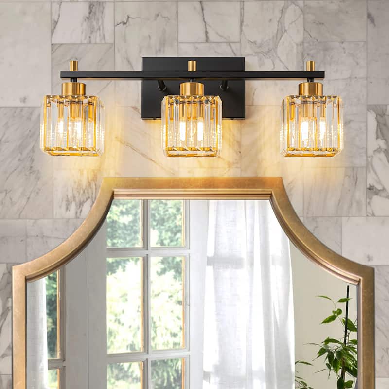 Modern Dimmable Glam Crystal Black Gold Bathroom Vanity Lights