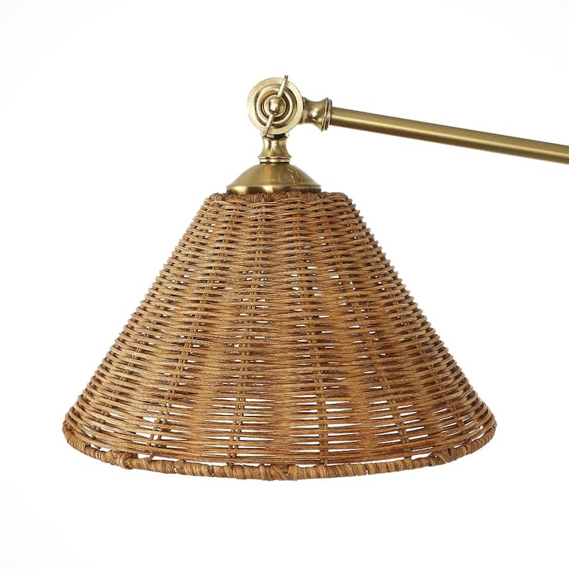 WINGBO Gold Rattan Swing Arm Wall Lamp Set of 2 Adjustable Wall Mounted Sconce - N/A