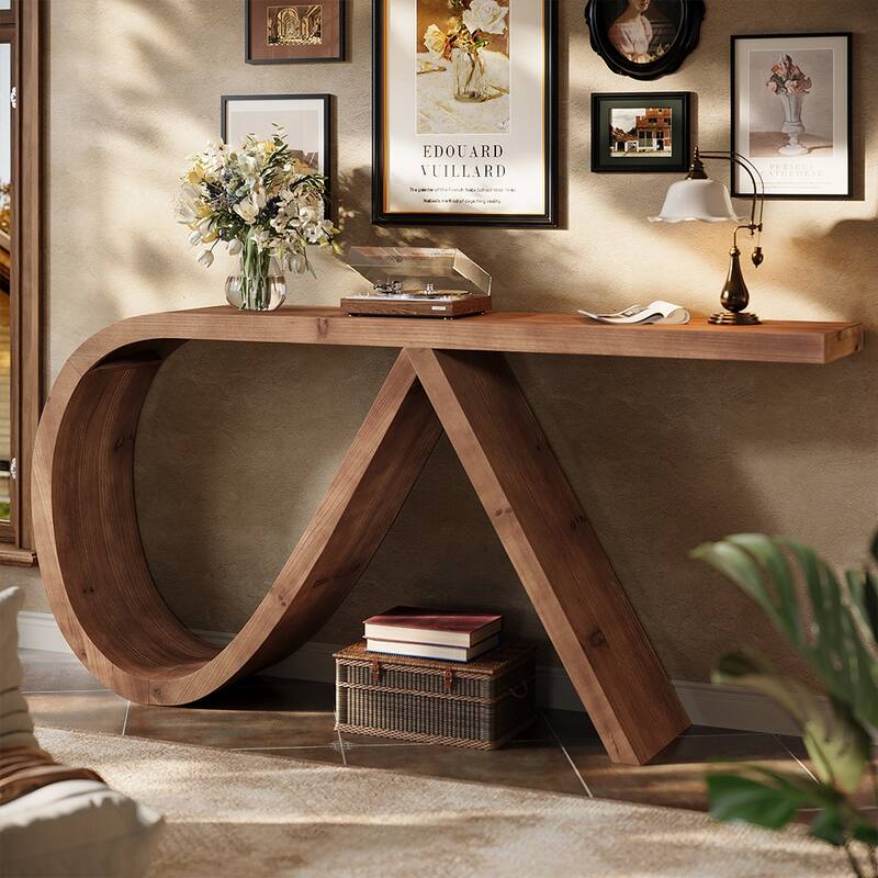 57" Solid Wood Console Table for Living Room, Farmhouse Couch Table Behind Sofa - 57.08" L x 11.81" W x 31.5" H