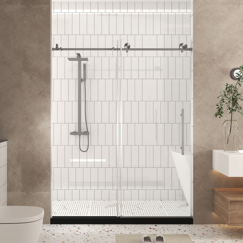 60"W x 76" H Frameless Shower Door with 1/4 "Tempered Glass,Handle