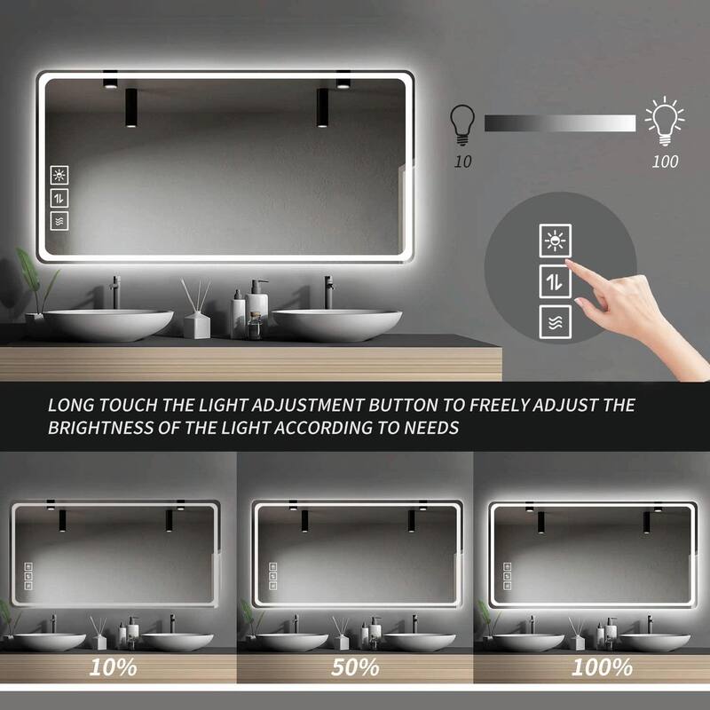 40x24 Inch Frameless LED Bathroom Mirror with Anti-Fog, Front Lights, and Copper-Free Silver Glass - Clear