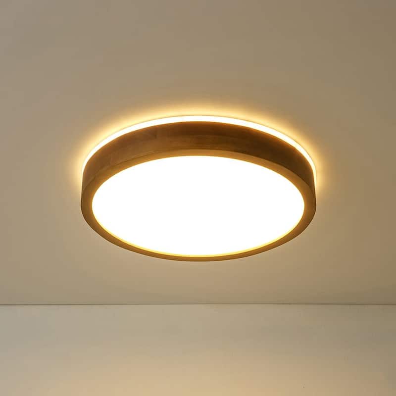 Nordic Wood Round Dimmable LED Top-halo Flush Mount Ceiling Light - 15.7 in