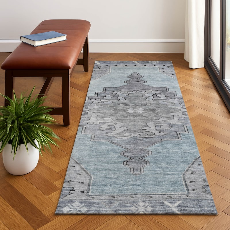 Premium Washable Super Soft Vintage Traditional Mayfield Rug - Sky - 2'3" x 7'6"