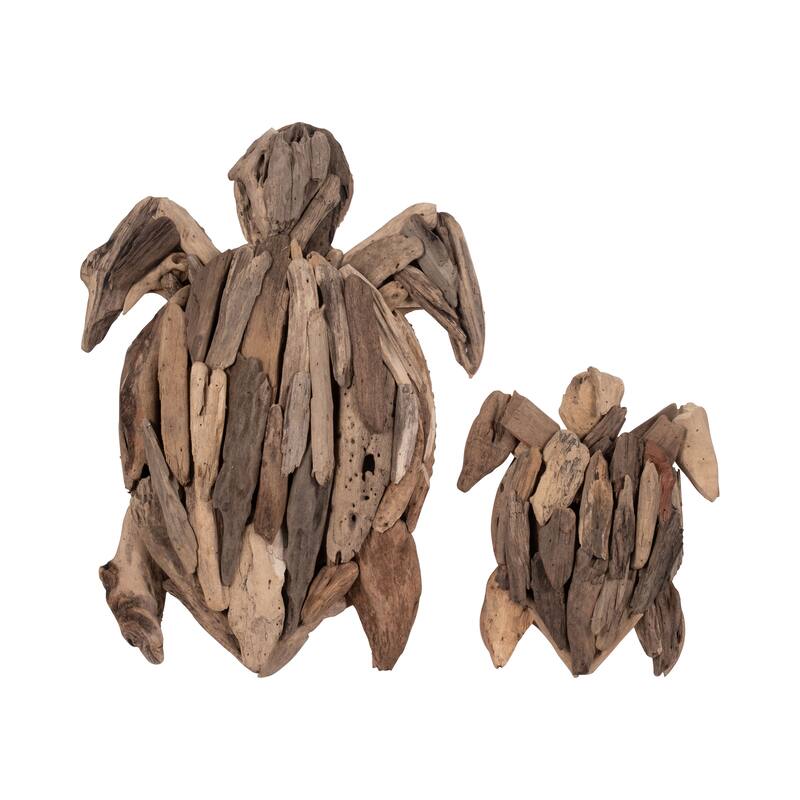 Sagebrook Home Driftwood Turtle Deco, Natural Finish, Coastal-Inspired Figurine for Home Decor and Beach Themes for Any