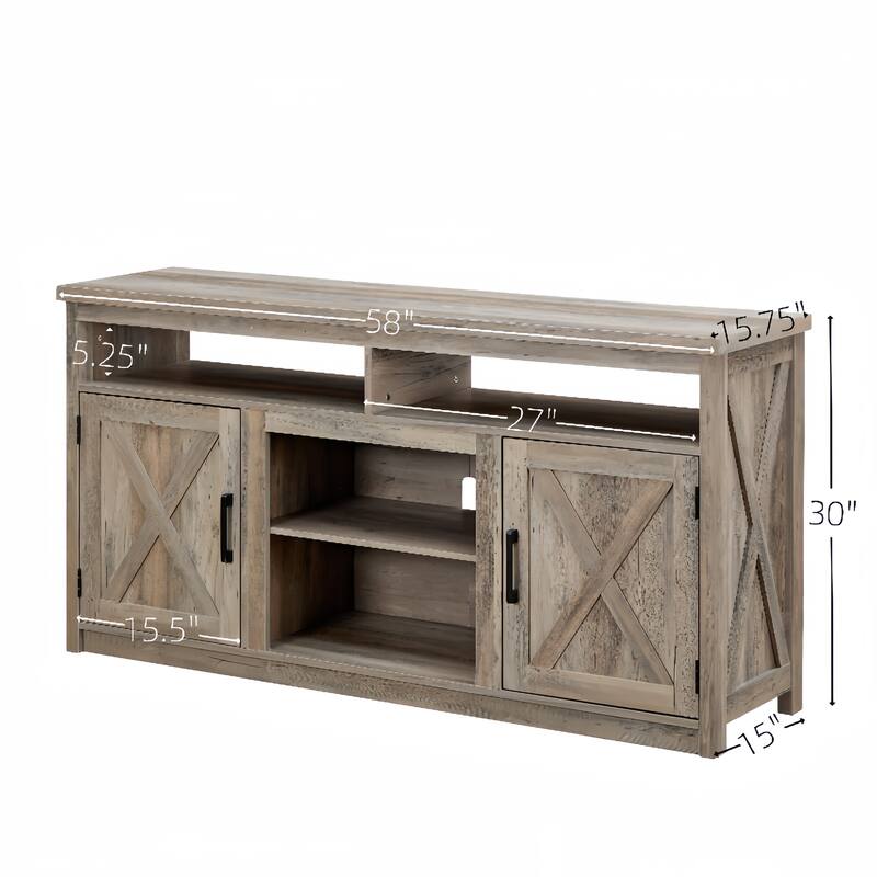 Farmhouse Barn Door TV Stand with Open and Closed Storage