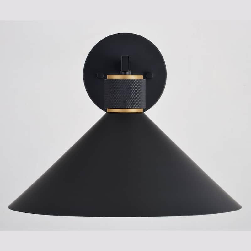 Dunbar 1 Light Matte Black and Gold Contemporary Outdoor Wall Sconce Metal Shade