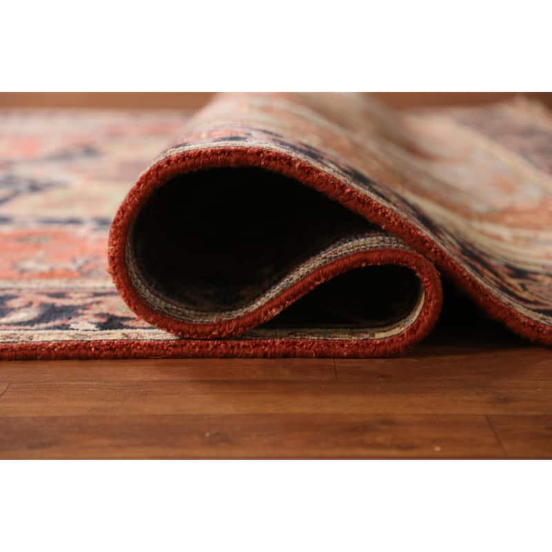 Orange Medallion Heriz Serapi Indian Area Rug Hand-Knotted Wool Carpet - 7'11" x 9'11"