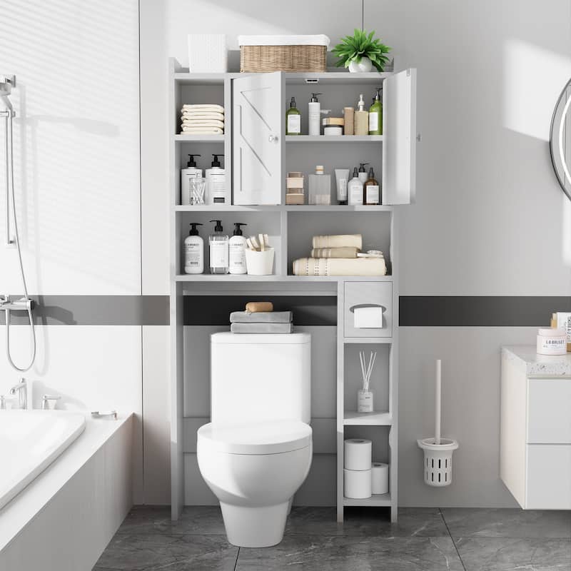 Over-The-Toilet Storage Cabinet – 2-Door Bathroom Organizer with Tissue Holder