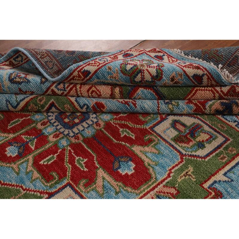 Blue Geometric Heriz Serapi Area Rug Hand-Knotted Wool Carpet - 8'10"x 11'10"