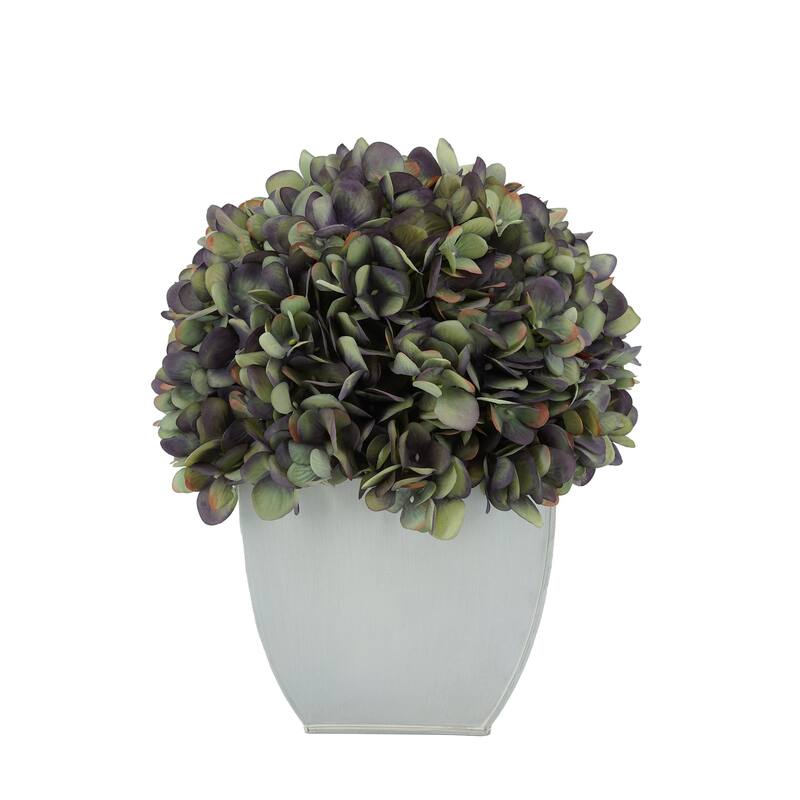 Faux Hydrangea in Cream Tapered Zinc Cube