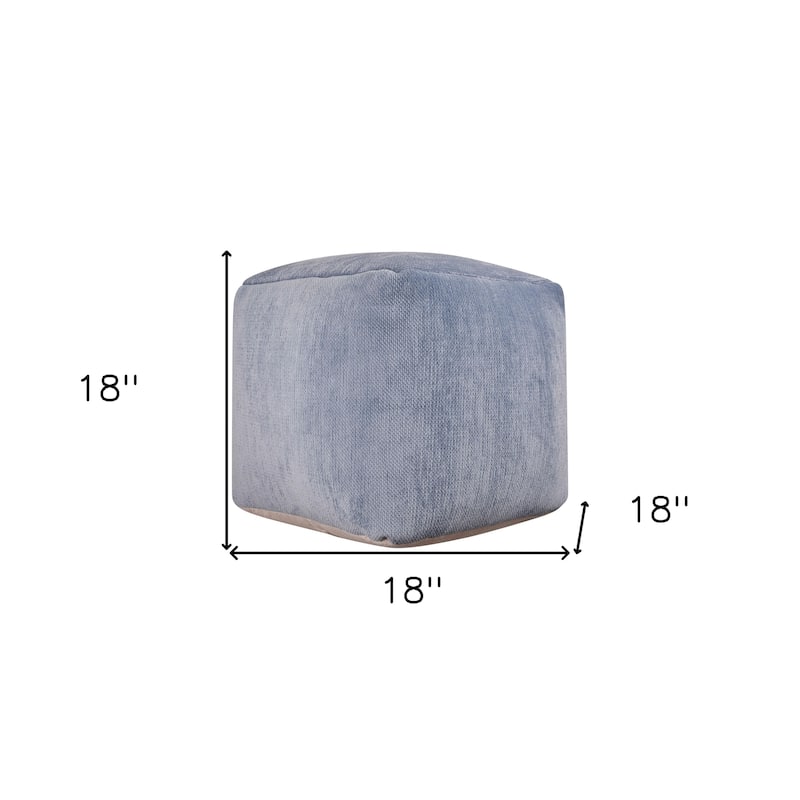 HomeRoots 18" Blue Chenille Cube Pouf Ottoman