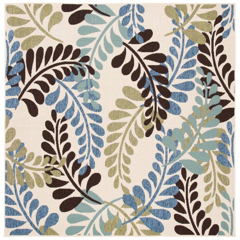 SAFAVIEH Veranda Donalda Indoor/ Outdoor Waterproof Patio Backyard Rug - 6'7" Square - Cream/Aqua