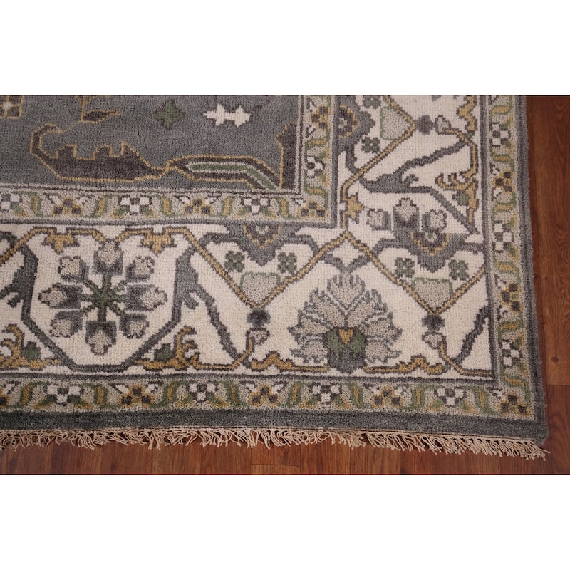 Transitional Gray Oushak Indian Rug Hand-Knotted Wool Carpet - 7'11"x 9'9"