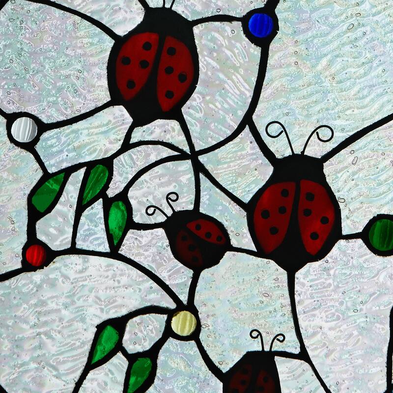 River of Goods Ladybugs on Flower River of Goods Multicolored Stained Glass Suncatcher Window Panel - 12" x 0.25" x 12"