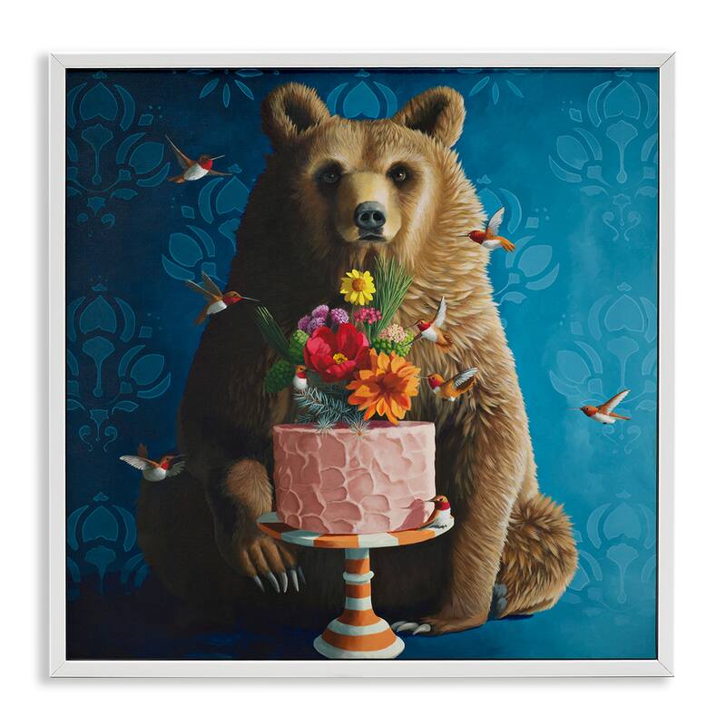 Stupell Bear with Sweet Dessert Cake Framed Giclee Art Design By Heather Gauthier - 24 x 24 - White