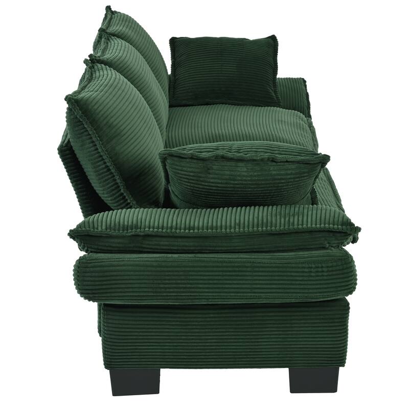 Modern Curved Corduroy Sofa with Decorative Throw Pillows, Plush, Sturdy, and Comfortable Couch for Living Room, Bedroom