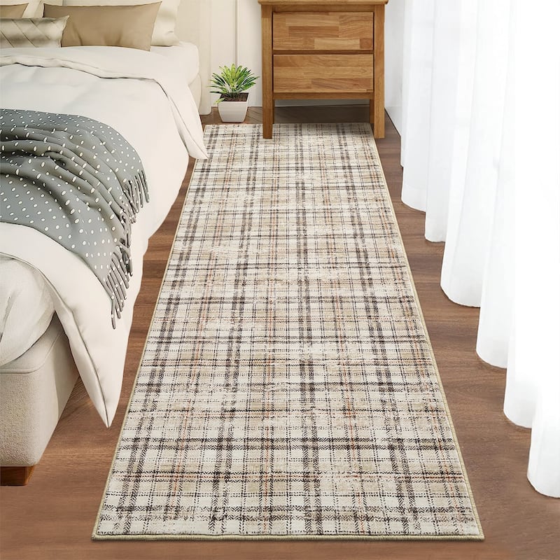 Garvee Earthy Plaid Soft Low Pile Foldable Area Rug