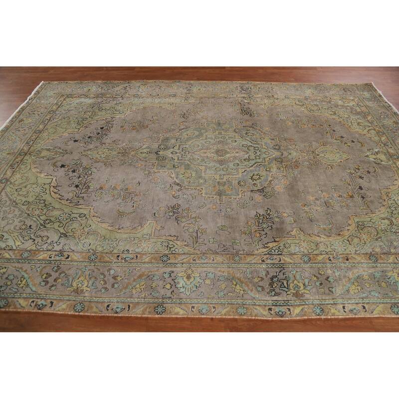 Hand Knotted Oriental 100% Wool Carpet Traditional Medallion Brown Tabriz Area Rug - 11' 0'' X 7' 8''