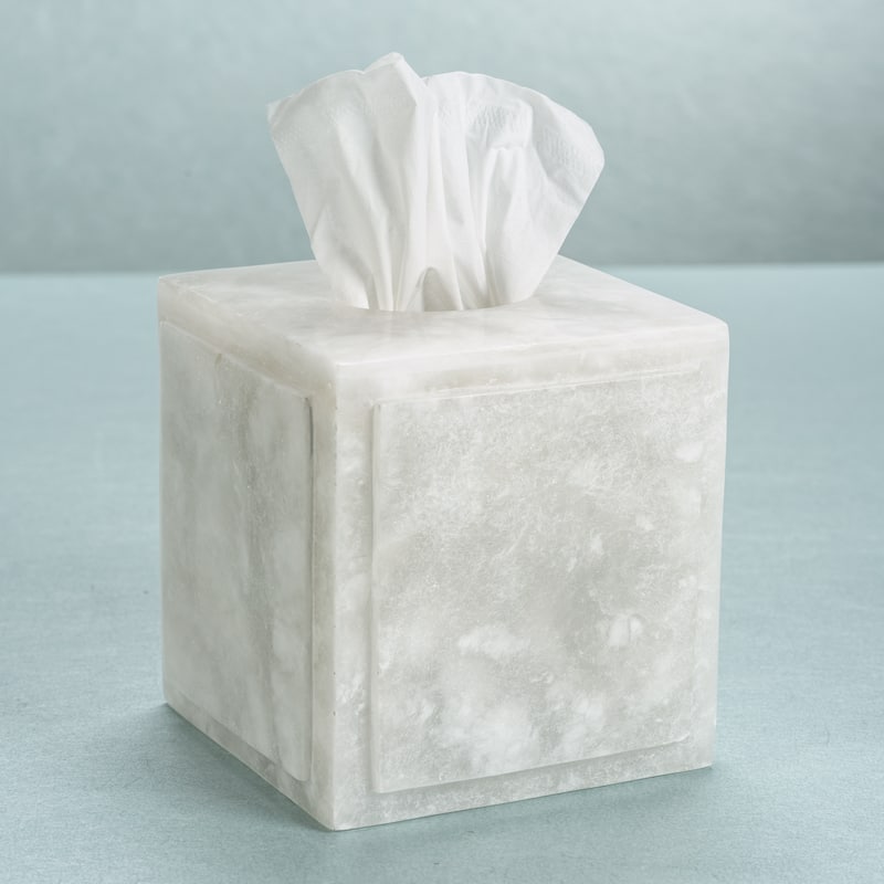 Cremona Alabaster Tissue Box Cover - White