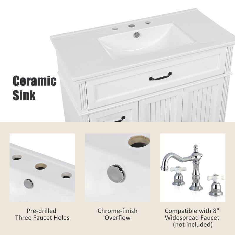 36" Bathroom Vanity with Sink, Bathroom Cabinet with Drawers, Solid Frame and MDF Board