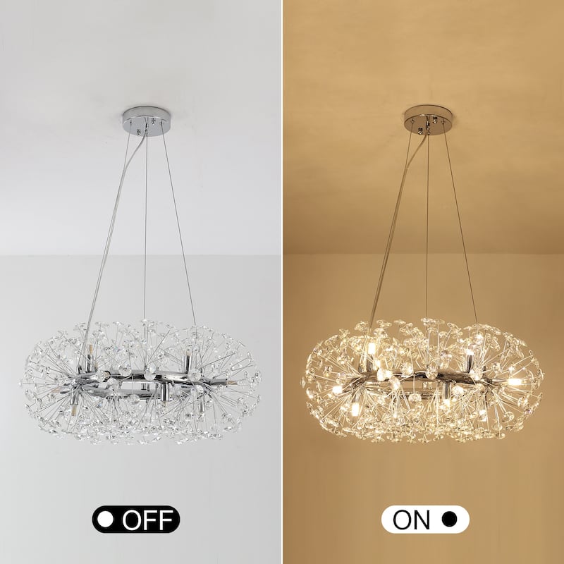12-Light Firework Crystal Bead Chandelier, Crystal Semi Flush Mount Chandelier for Dining Room and Living Room
