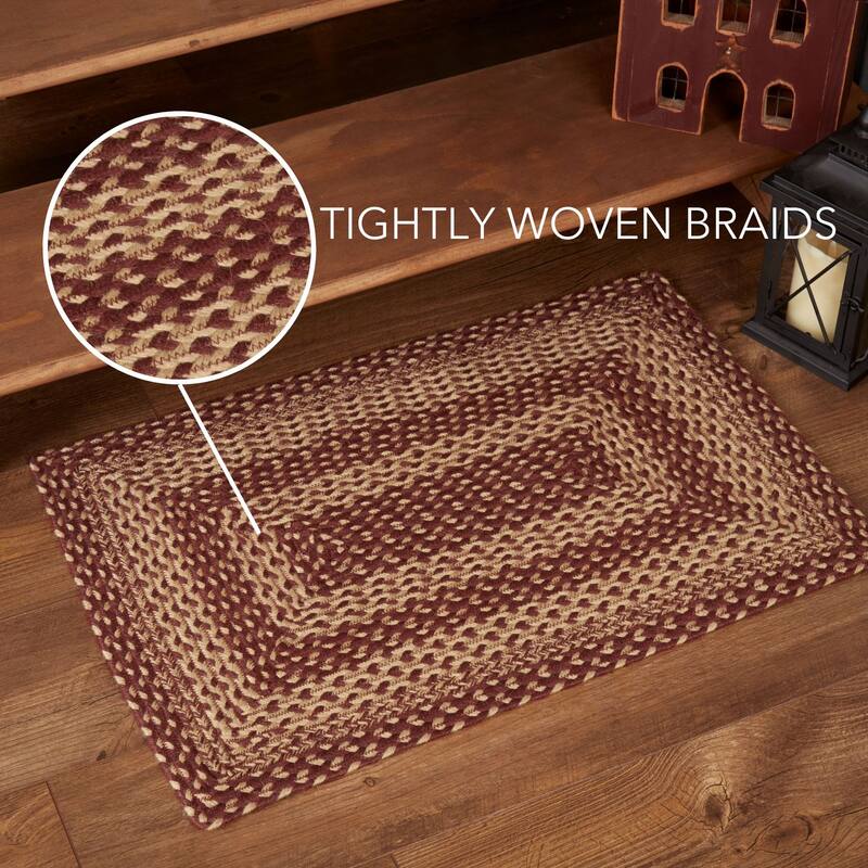 Burgundy Tan Jute Rug Rect w/ Pad 20x30 - 20" x 30" Rectangle