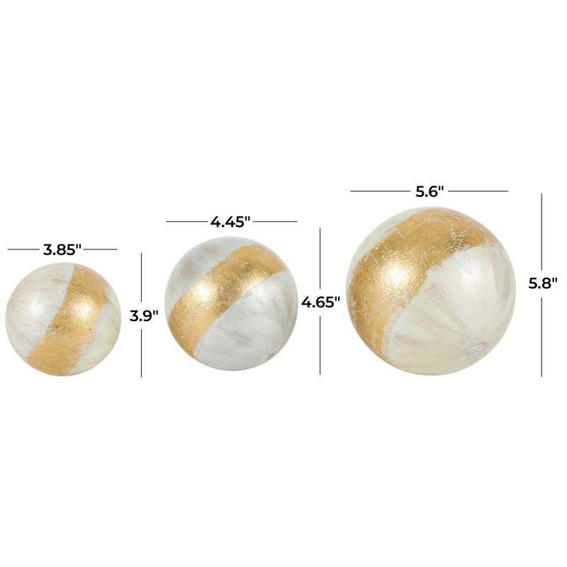 Black, Brown or White Plastic Decorative Ball Orbs & Vase Filler with Gold Stripe or Blue Accents (Set of 3)