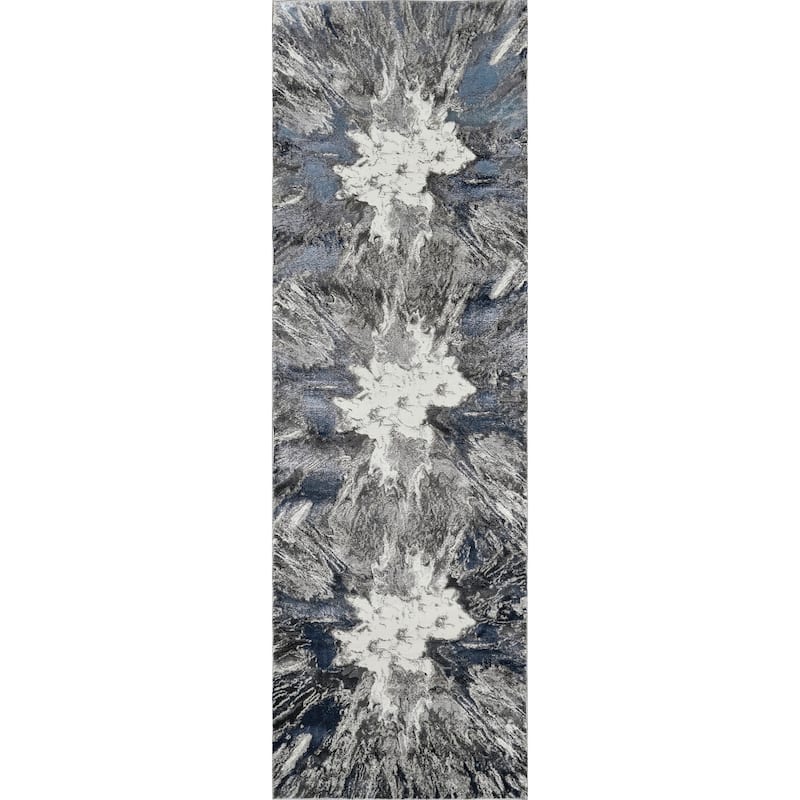 Inspire Collection Abstract Burst Area Rug - 7'10 Runner - Gray/Blue