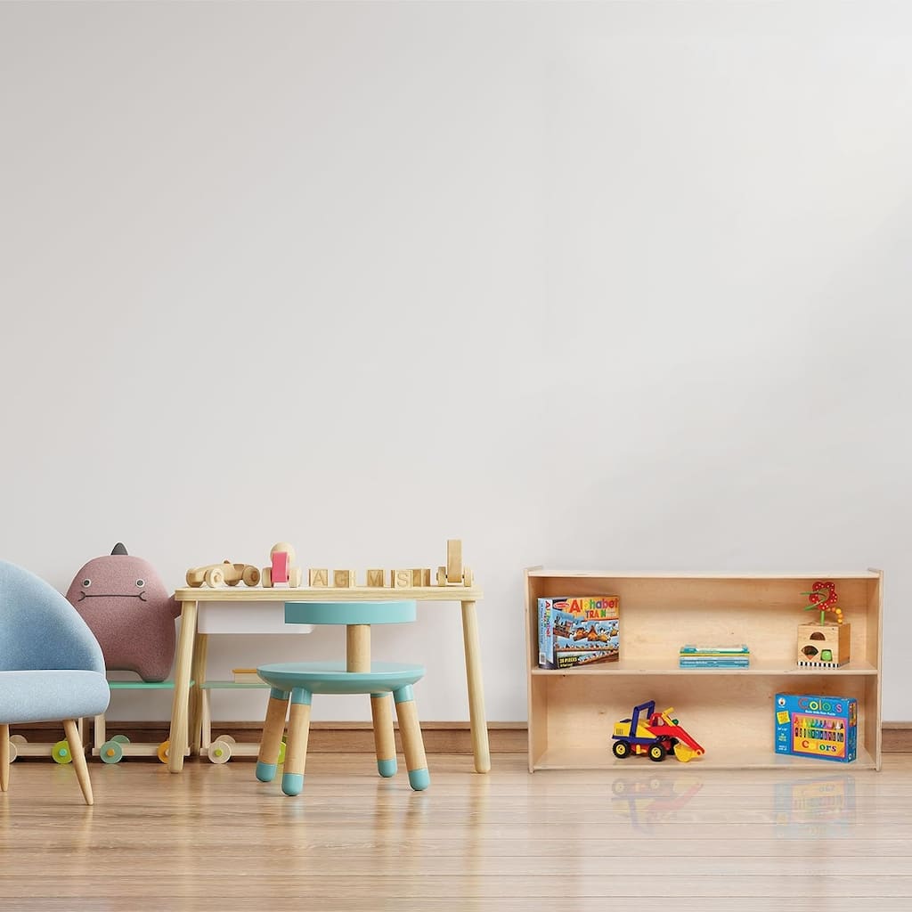 Contender 2 Shelf Horizontal Bookcase, Montessori Bookshelf - Toy Storage Organizer Unit For Home, Office, Classroom