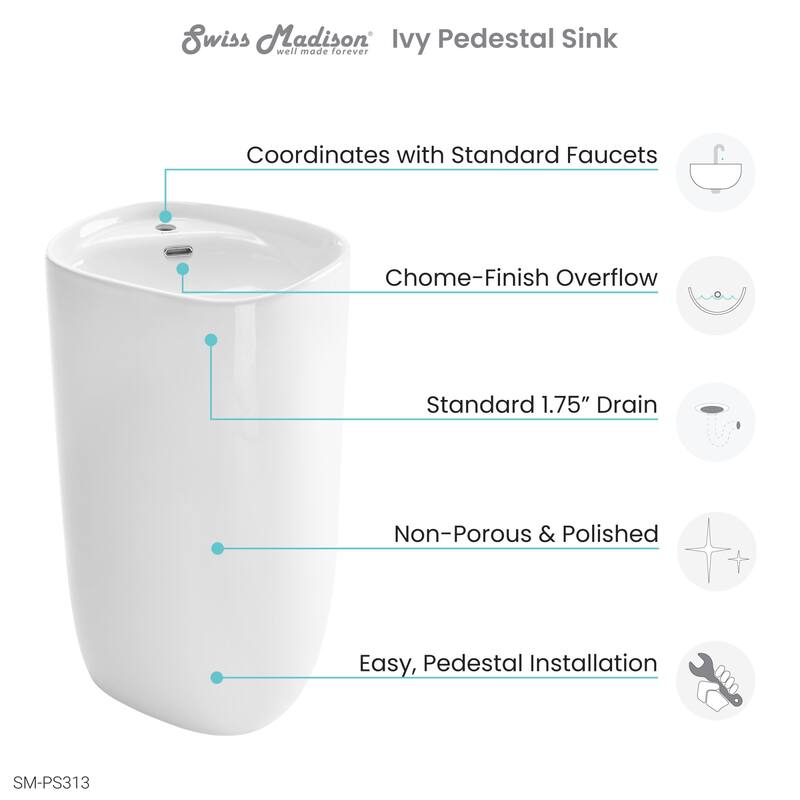 Swiss Madison SM-PS313 Ivy One Piece Pedestal Sink