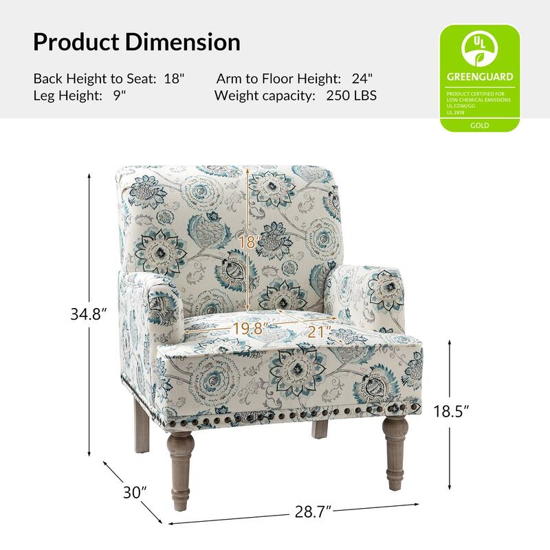 Geltrude Traditonal Floral Fabric Design Upholstered Accent Armchair with Turned Legs by HULALA HOME