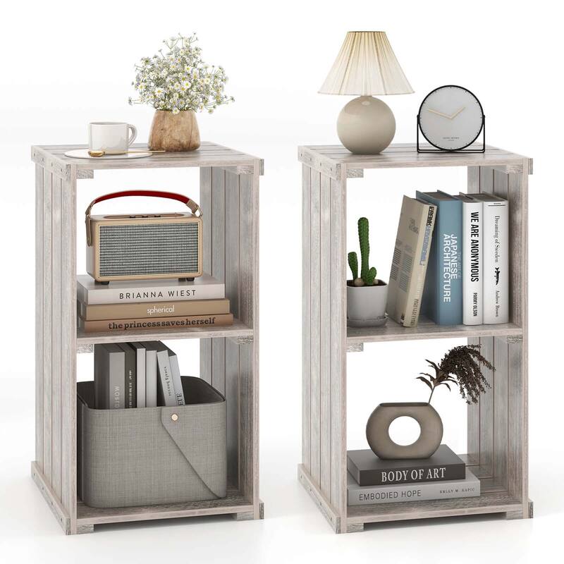 Costway 1/2 PCS 2-Cube Storage Shelf Slatted Paulownia Wood Cubic - 2 PCS