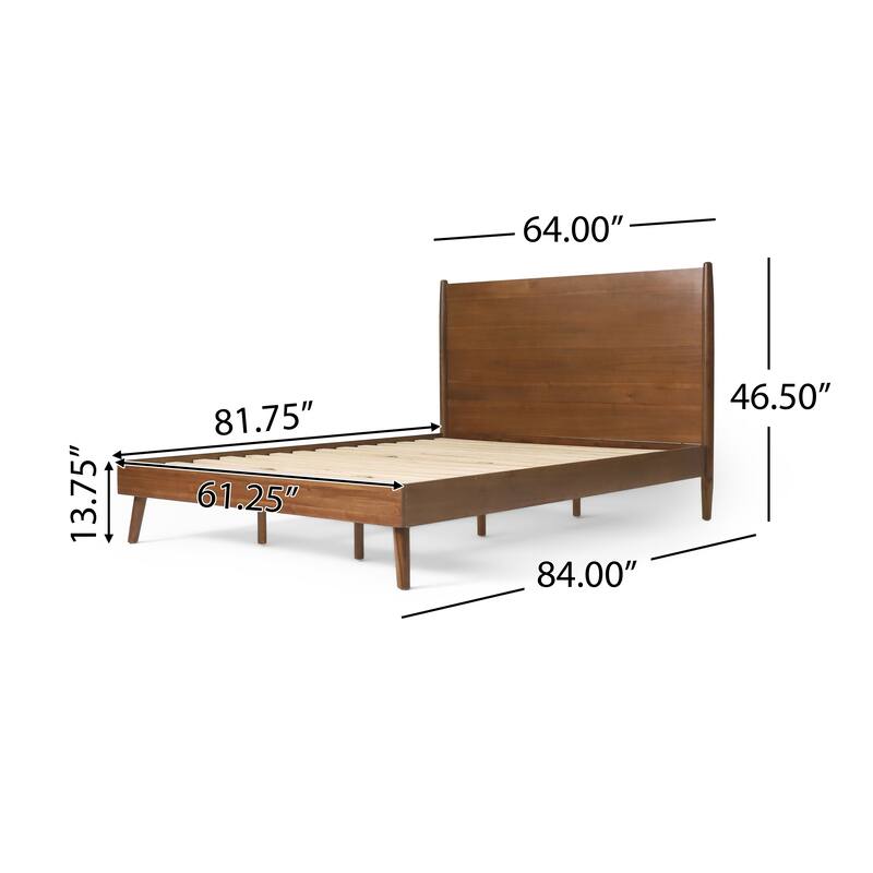 Ozzy Queen Size Bed, Panel Headboard Design, Rich Brown Acacia Wood