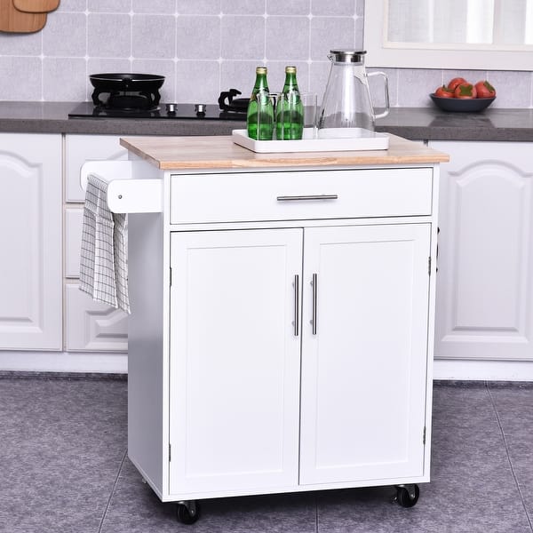 Homcom Wooden Kitchen Large Storage Island On 360 Swivel Wheels Cart With Drawer Interior Cabinet Towel Rack On Sale Overstock 30526451 White