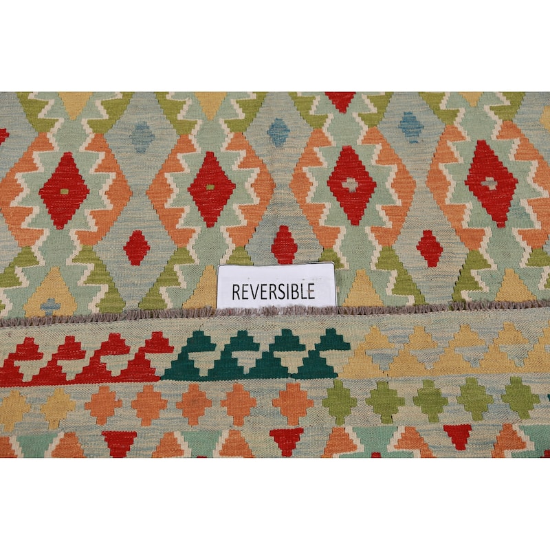 Hand Woven Oriental 100% Wool Carpet Southwestern Geometric Multi-Colored Kilim Area Rug - 8' 1'' X 5' 1''