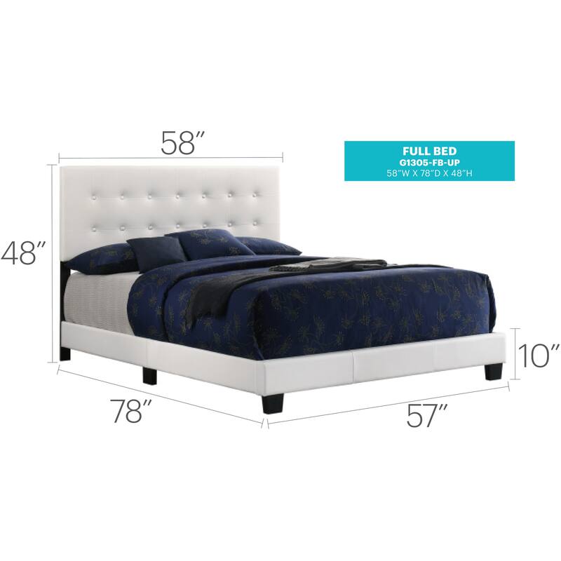 White Faux Leather Full Bed with Button Tufted Headboard