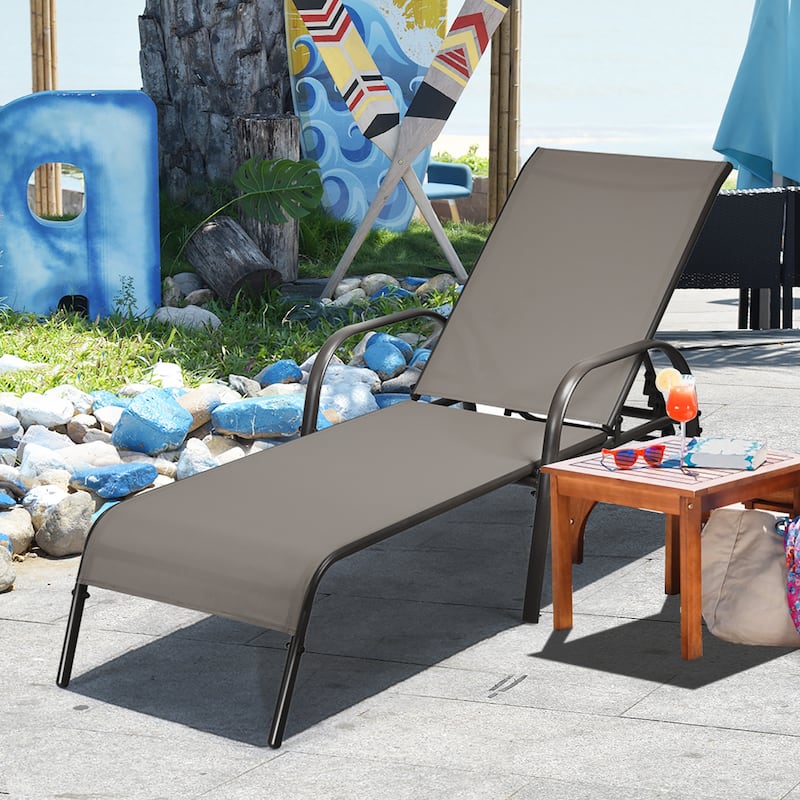 Costway Patio Lounge Chair Chaise Adjustable Reclining Armrest