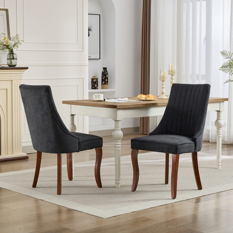 Set of 2 Modern Fabric Dining Chairs with High Backrest & Plush Cushioning - Curved Solid Wood Legs, Adjustable Balance