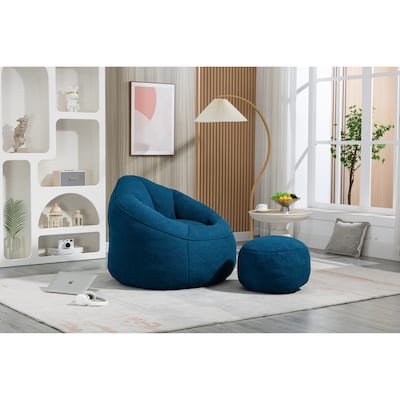 Lazy Bean Bag Sofa Chair for Adults with Foam Filled & Footrest, Blue