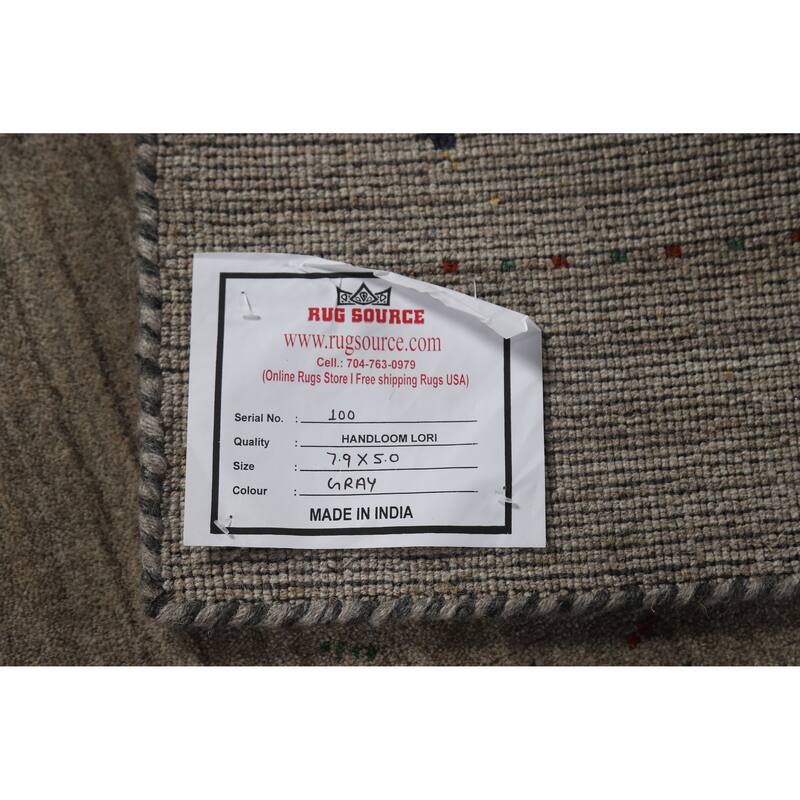 Hand Knotted Oriental 100% Wool Carpet Tribal Animal Pictorial Greys & Charcoal Gabbeh Area Rug - 7' 9'' X 5' 0''