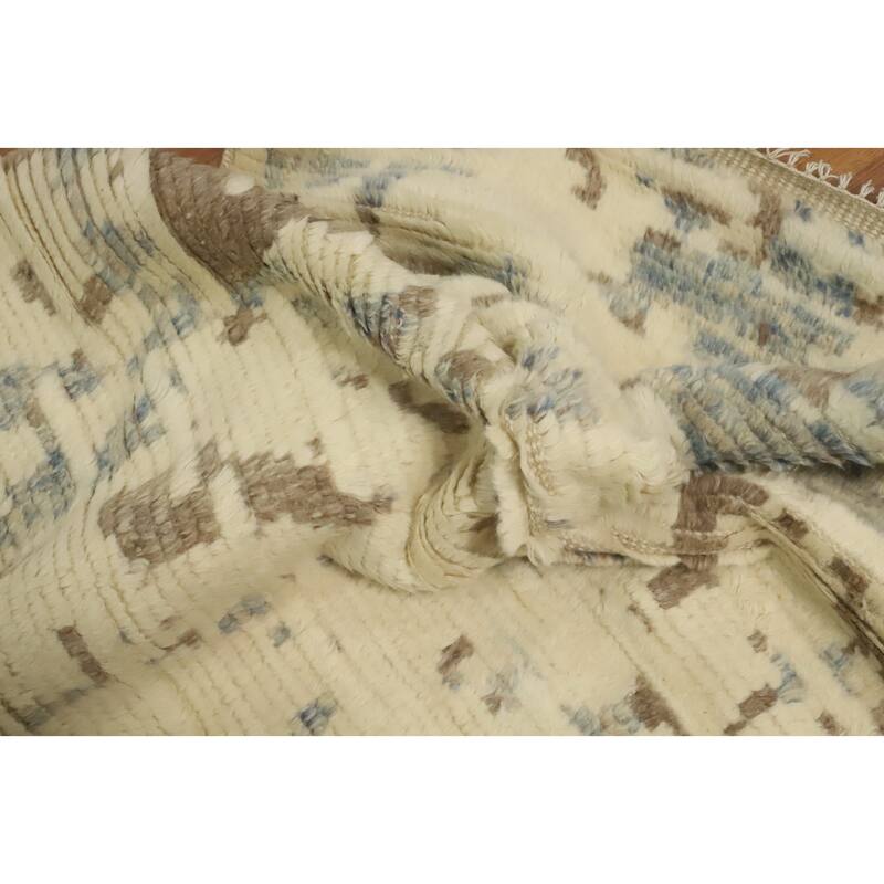 Hand-knotted Modern Wool Beige Abstract Area Rug Oriental Carpet - 8' 3'' X 5' 6''
