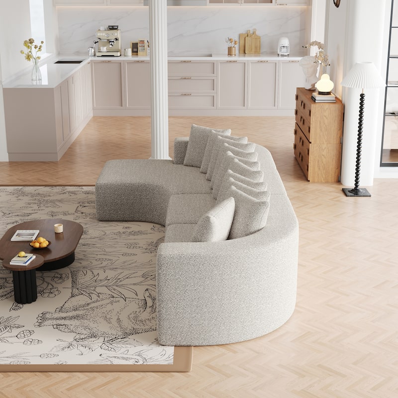 Chenille L-shaped Sectional Sofa with Curved Chaise Lounge and Piloows