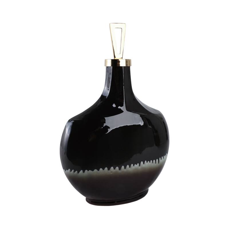 Glass Decorative Vase Modern Sculptural Metal Accent Artisan Details