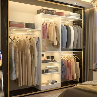 Rackcog 20-96'' W Closet System Starter Kit, Sturdy DIY Closet Organizer with 3 Winged Storage Shelves