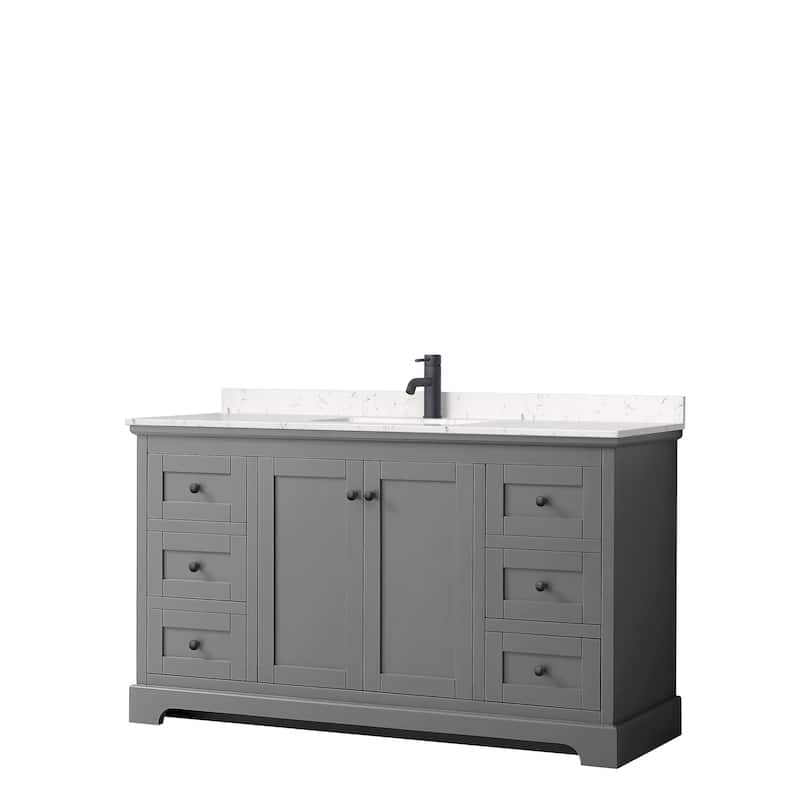 Avery 60 Inch Single Vanity, Cultured Marble Top - Dark Gray, Black Trim, Carrara Cultured Marble Top
